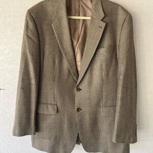 Chaps Men's Sport Coat Blazer Jacket 2 Button Silk 44L Brown Herringbone